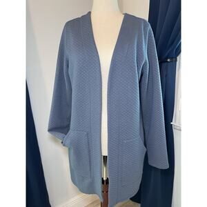 L.L. BEAN (L)‎ Womens Waffle Knit Coatigan Lagenlook Blue Quilted Long Cozy Soft